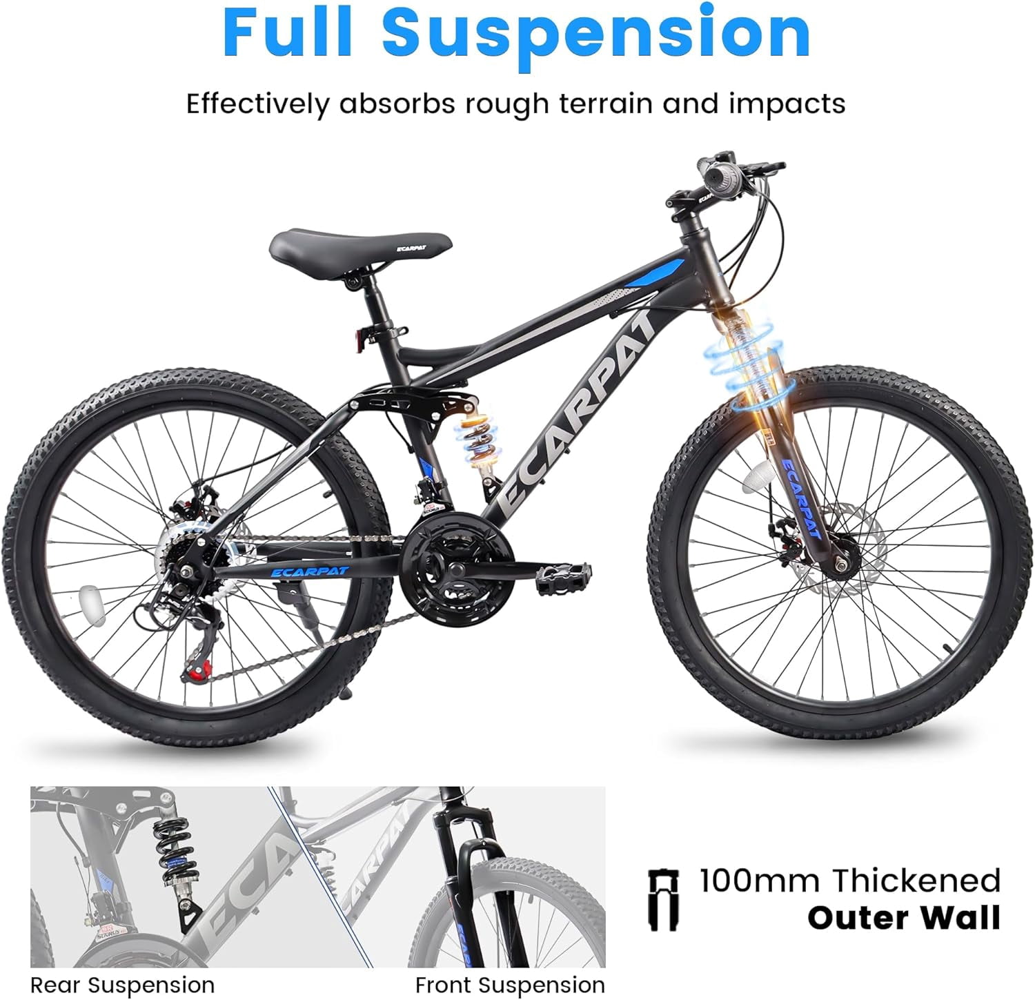 26" Mountain Bike, Dual Shock & 21-Speed Disc Brakes, Steel Frame for Adults Commute City Trail