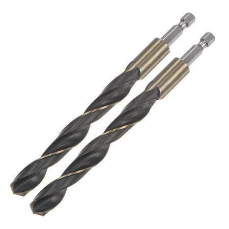 

Uxcell 2 Pack High Speed Steel Twist Drill Bit 12mm Drilling Dia. with 1/4 Inch Hex Shank 150mm Length