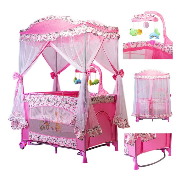Cuna Corral Mecedor Starkids S12-7 Con Cambiador Rosa