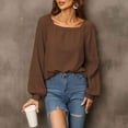 thumbnail image 2 of Hauts d'Automne pour Femmes Col Rond Couleur Unie Manches Longues Blouse Habillée Décontractée Coupe Ample Confortable pour Sortir, 2 of 4