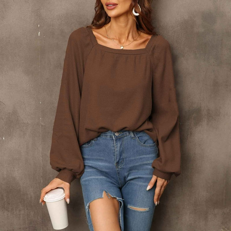 Frostluinai Clearance Items！Fall Clothes For Women 2022 Trendy Business  Casual Plus Size Tops For WomenWomens Fashion Solid Color Comfortable Loose