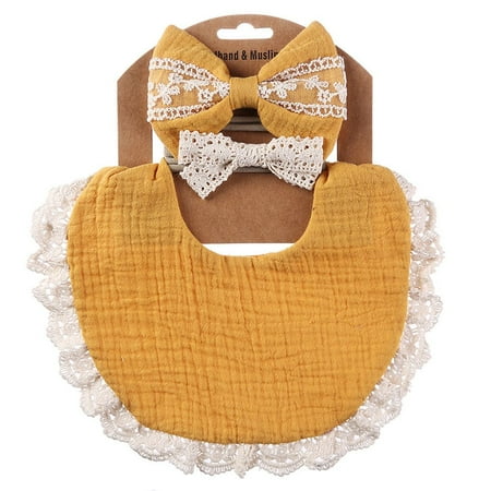

Cotton Newborn Anti-spitting Boys Girls Double Side Bibs Baby Headband Saliva Towel Burp Cloths YELLOW