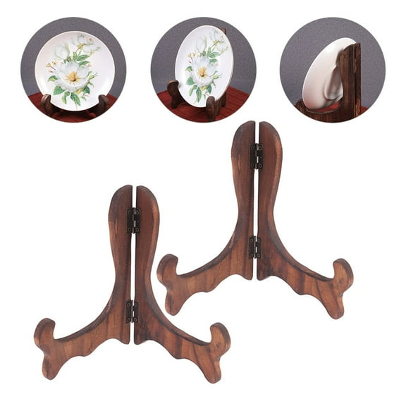HOMOBABE Small Plate Display Stand Bamboo 2Set 6.3X4.3X0.4In For Anniversaries