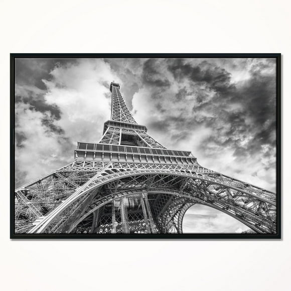 Design Art Black And White View of Paris Paris Eiffel Tower Framed Canvas Art Print
