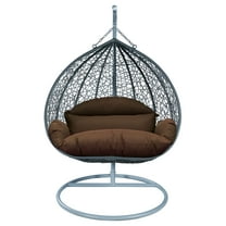 LeisureMod Hanging Swing Chair Two-Person Seater Egg Chair Grey Frame in Teardrop Design with Armrest Removable Zippered Washable Polyester Cushion Cover for Indoor and Patio Recluse Collection