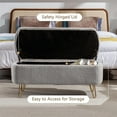 thumbnail image 5 of Storage Ottoman Bench, Modern Faux Fur Upholstered Entryway Bench with Gold Metal Legs, Flip Top Ottoman Stool Footrest for End of Bed Living Room Bedroom, Grey, 5 of 7