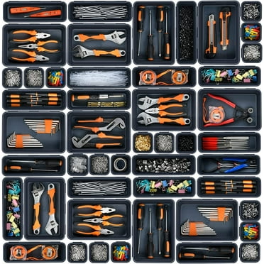 OHHSUN 32PCS Tool Box Organizer Tray Divider Set, Desk Drawer Organizer, Garage Organization and Storage Toolbox Accessories for Rolling Tool Chest Cart Cabinet Work Bench Small Parts
