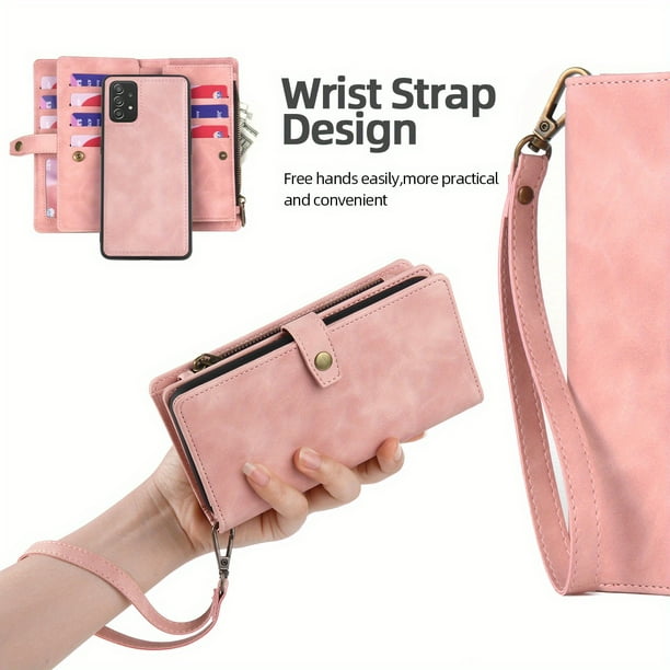 Leather Wallet Phone Case with Multi-Card Position, Zipper & Hanging Rope for Samsung A54/A53/A73/A52/A51/A71/A72 - Anti-Fall Two-in-One Protective & Large Capacity Coin Purse!