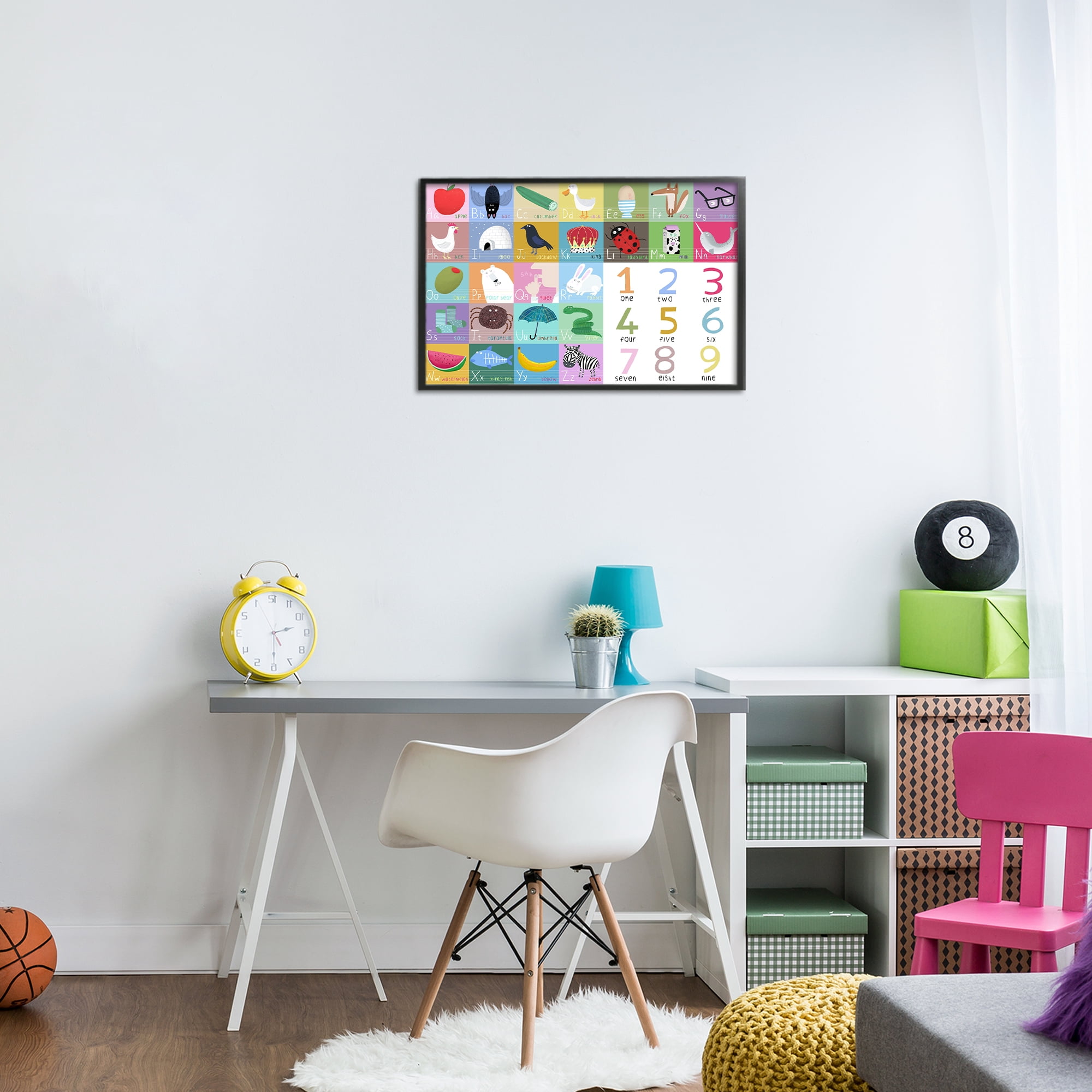 Stupell Industries Alphabet & Numbers First Words Black Framed Giclee Art, design by Carla Daly