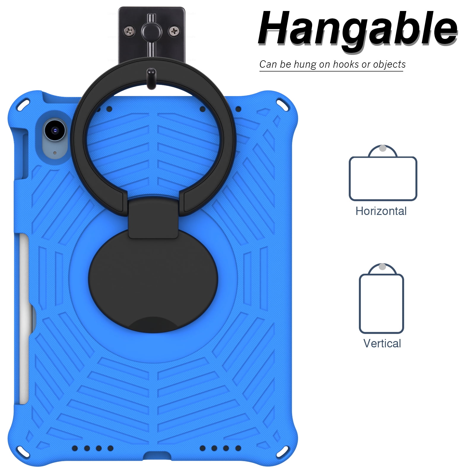 TECH CIRCLE iPad 10th Generation Case 2022 10.9 inch A2696 A2757 A2777, Heavy Duty Rugged Silicone Case with Swivel Ring Stand/Stable Kickstand/Shoulder Strap/Pencil Holder,Blue