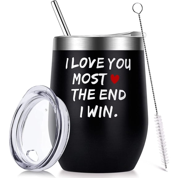 Valentines Day Gifts for Him Husband Boyfriend Men - 12 oz Wine Tumbler with Straws,Lids - Funny Gifts for Her Wife Girlfriend Women, Presents Ideas for Valentines Day,Xmas,Birthday,Dating,Anniversary