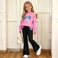 thumbnail image 6 of QTBIUQ Girls Two-Piece Fall Winter Set Bow-Decorated Long-Sleeve Sweatshirt with Rhinestone-Bow Print and Flared Pants Outfit Set, 6 of 8