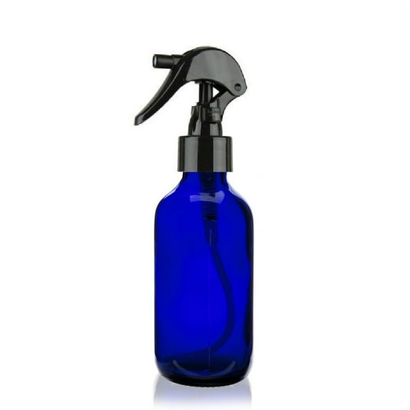 2 oz Cobalt Blue Boston Round Glass Bottle - w/ Black Mini Trigger Spray - pack of 6