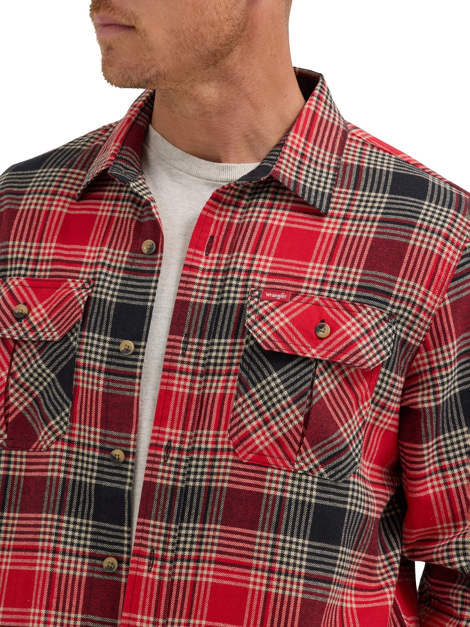 Wrangler® Men's and Big Men's Relaxed Fit Brushed Flannel Shirt with Long Sleeves, Sizes S-5XL
