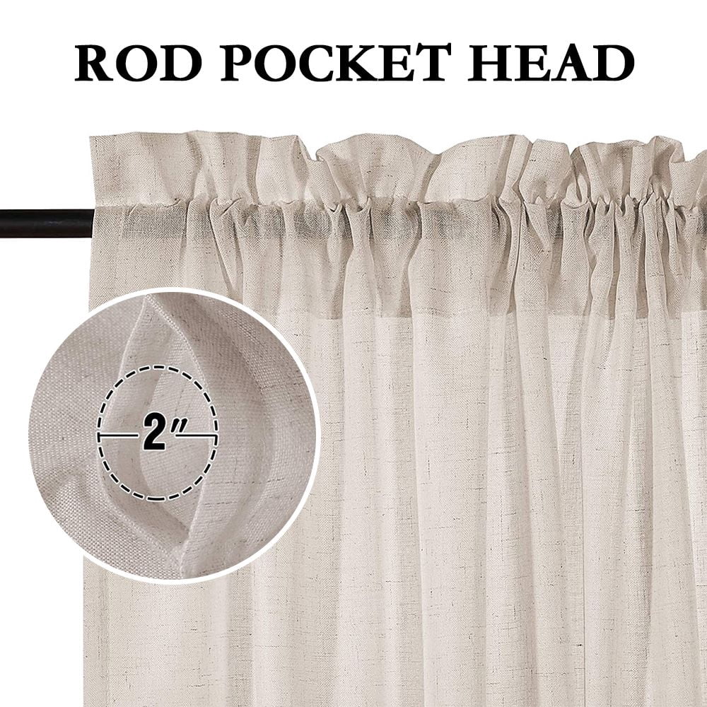 PrimeBeau Privacy Vintage Natural Linen Rod Pocket Semi Sheer Window Curtain Panels, 52" W x 108" L, Angora
