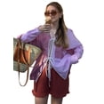 thumbnail image 3 of Blusa Informal de Larga con Cuello en V, A Rayas y Lazo Frontal para Mujer, con Patchwork y Bloques de Color Rosa XL, 3 of 8