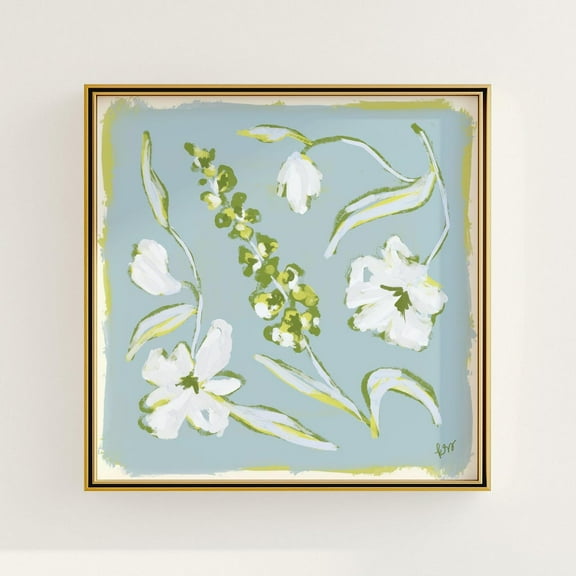Blue & Green Floralmodernouthern Botanical Print, Grandmillennial, Elegant Preppy Chinoiserie Decor Wall Art, Modern Wall Decor, 16x16 UNFRAMED