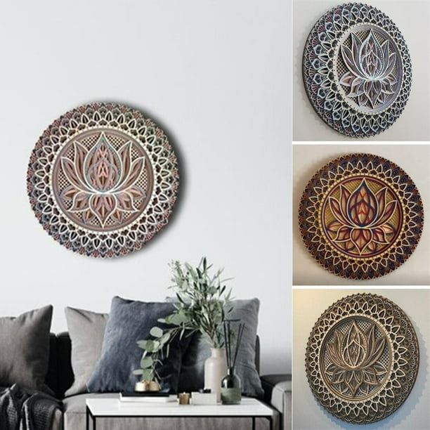 Valinks Lotus Flower Mandala Art Wall Decor Vintage Hanging Metal Statue Artistic Ornament For Home Door Other Default