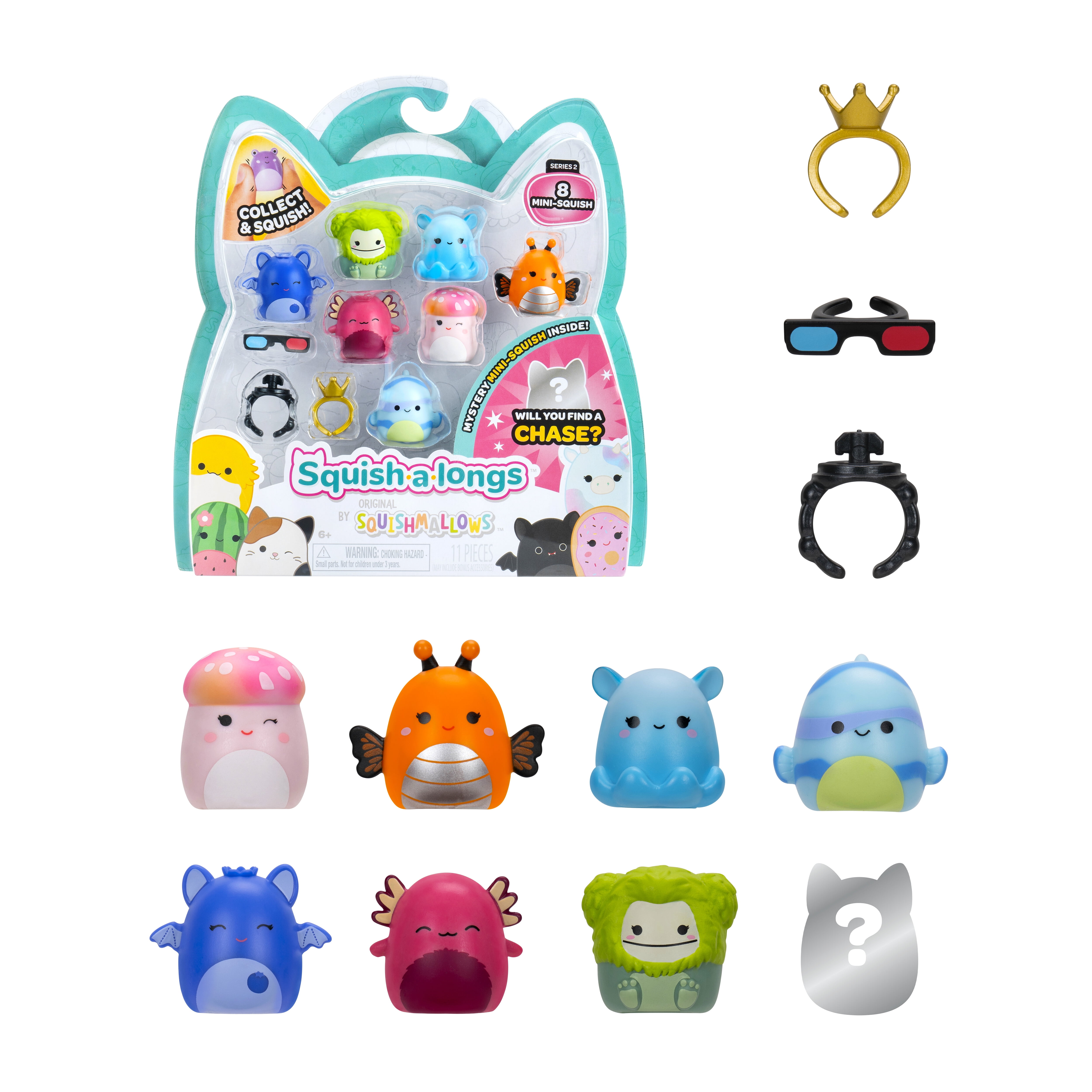 Squish-a-longs Mini Squish Toys – 8 Figures with Accessories, Ring
