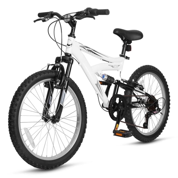 Hykolity Kids Mountain Bike 20 inch MTB Bicycle Age 6-12 Years Height 42-56 in Tween Cycling Full Suspension Sport Outdoor Bikes - Pale White