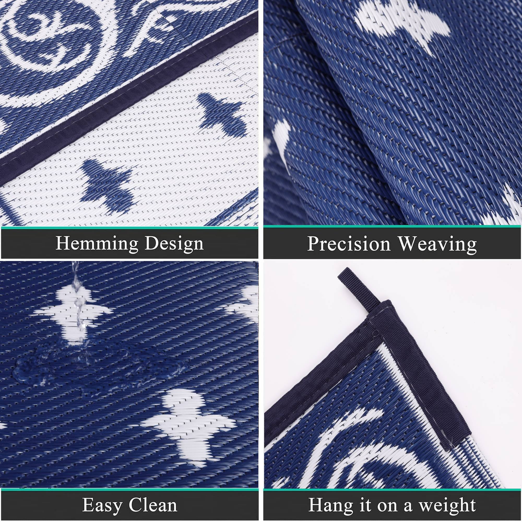 Findosom 6'x9' Blue Large Outdoor Rug Outdoor Mat RV Outdoor Rug Reversible Plastic Straw Area Rug Mat Camping Rugs Waterproof Floor Mat and Rug for RV,Patio,Backyard,Deck,Picnic,Beach,Trailer