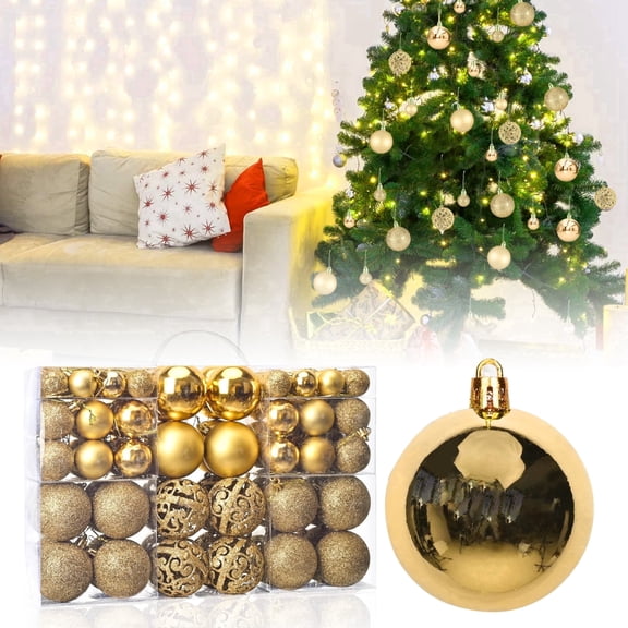 HioHa 100-Pack Christmas Ball Ornaments, Shatterproof Plastic Decor with Hanging Cords, Assorted Sizes and Finishes for Xmas Tree, Gold