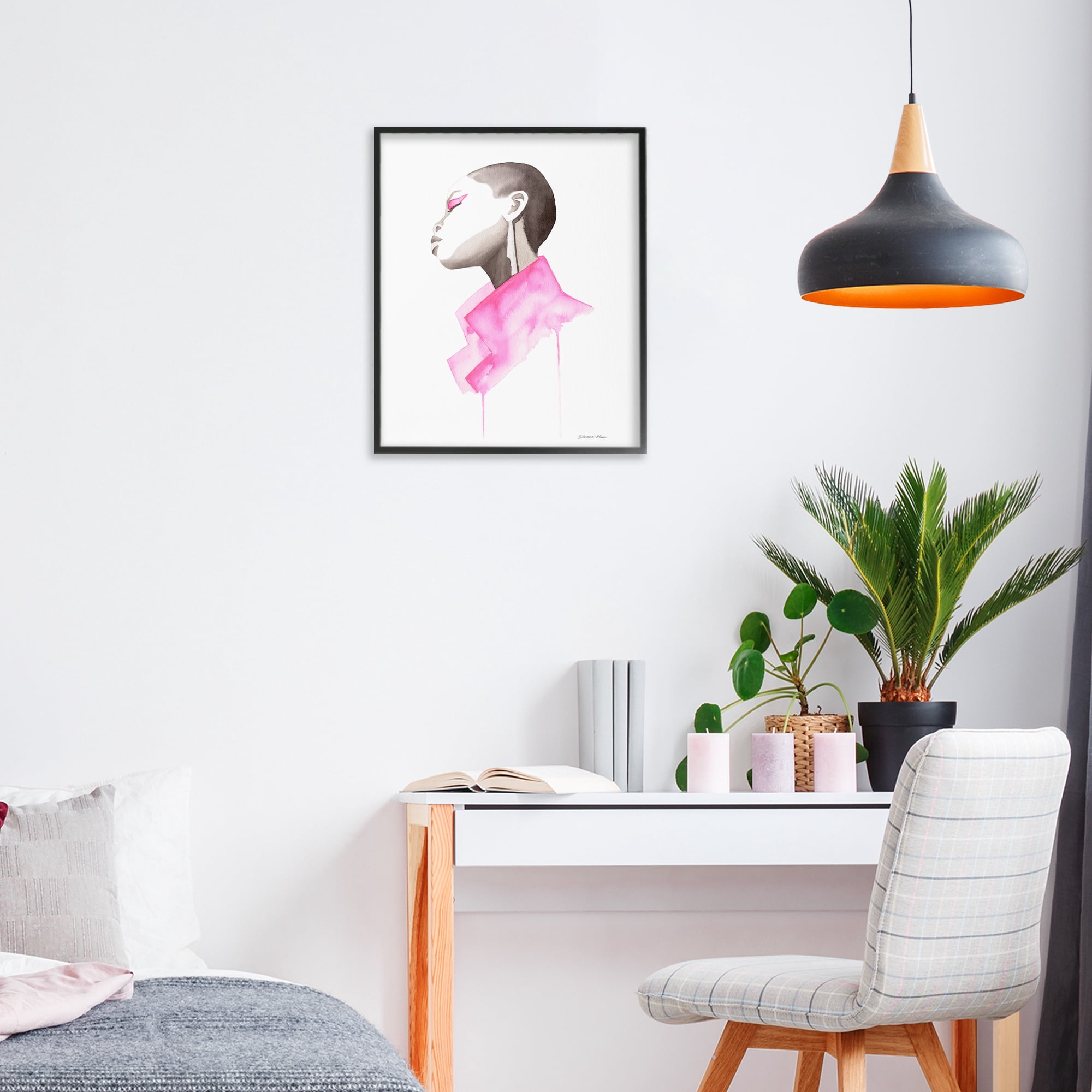 Stupell Industries Pink Jacket Elegance Portrait Black Framed Giclee Art, design by Simone Elum