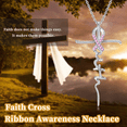 thumbnail image 5 of Coachuhhar Pink Ribbon Breast Cancer Necklace 925 Sterling Silver Faith Cross Pendant Necklace Christian Religious Jewelry Gifts for Mothers Day Christmas Anniversary Birthday, 5 of 7