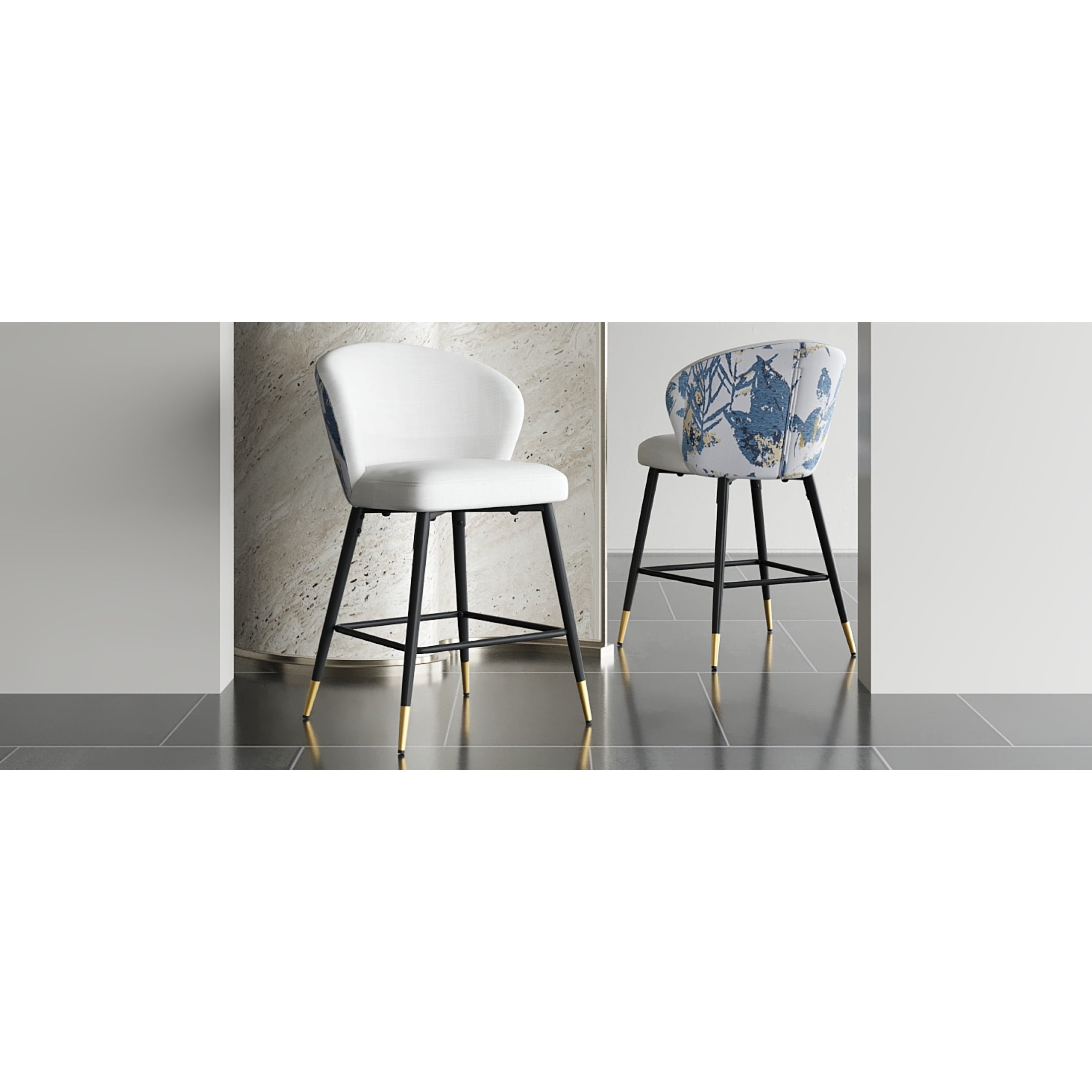 Christopher Knight Home Modern 28"H Counter Height Bar Stools, Jacquard Upholstery, Metal Frame, White, Set of 2