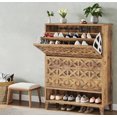 thumbnail image 5 of Narrow Shoe Cabinet with 2 Flip Drawers & Open Storage Shelf, Freestanding Wood Shoe Rack Organizer for Entryway, 5 of 6