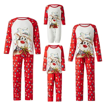 

DuAnyozu Family Christmas Pjs Matching Sets Reindeer and Snowflake Patterned Sleepwear Xmas PJS Set for Couples and Kids