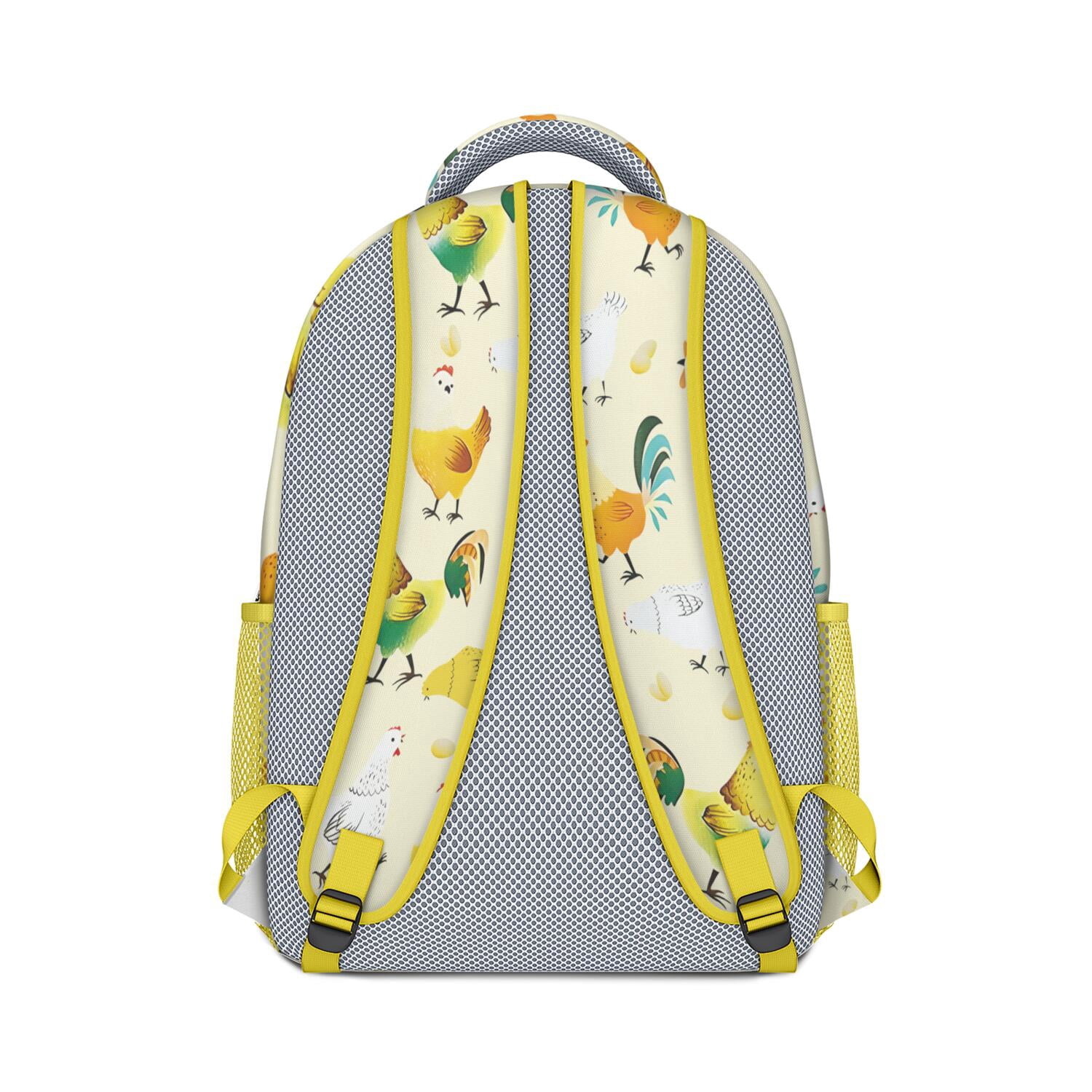 Farm Chicken and Moon Print School Backpack - Ergonomic Waterproof Bag with Breathable Mesh Straps & Side Pockets