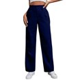 thumbnail image 2 of Kopltyrfg Womens Casual Cargo Pants High Waisted Wide Leg Trousers Palazzo Y2k Streetwear Pants for Women with Pockets (Navy,M), 2 of 9