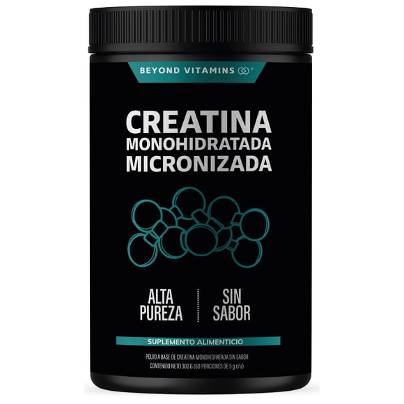 Creatina Monohidratada Micronizada en Polvo Sin Sabor Beyond Vitamins, Alta Pureza, 300 g (60 Porciones)