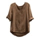 thumbnail image 3 of Tops para mujer,Blusa de manga corta de mezcla de lino para mujer, cuello redondo, color liso, suave y transpirable, ideal para primavera y verano, sopatenor, 3 of 8