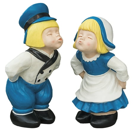 Breck's 13.5” Dutch Twosome Kissing Boy and Girl Garden Statues, Durable (2 Count)