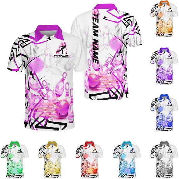 Personalized Name Bowling Polo Shirts 3D for Men and Women, Bowling Shirt, Bowling Shirts for Men Team Bowling Shirt (Pink, S)