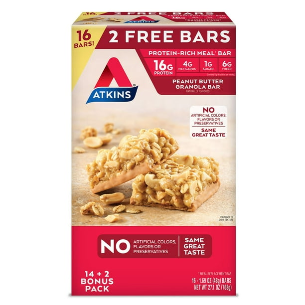 Atkins Meal Bar Peanut Butter Granola Pack (14 Count + 2 Bonus Bars