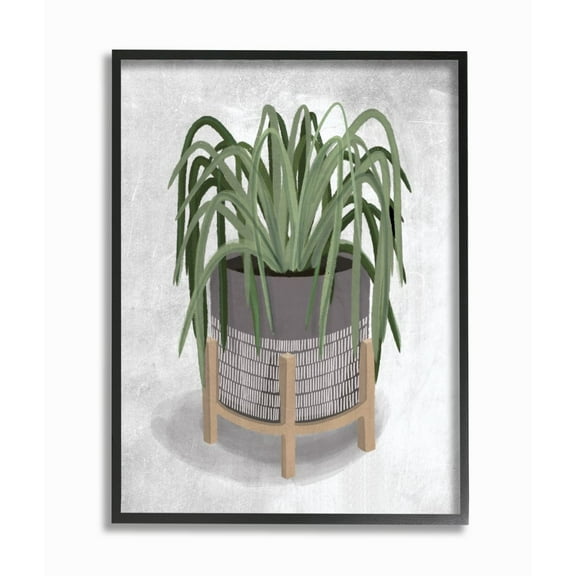 Stupell Industries Friendly Spider Plant Grey Green Painting Graphic Art Black Framed Art Print Wall Art, 24x30, by House Fenway