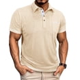 thumbnail image 1 of Blusa y camisa de manga corta con cuello vuelto para hombre, color liso, informal, a la moda, con bolsillos y botones, blusa de manga corta con cuello vuelto, blusa de poliéster para hombre, 1 of 7