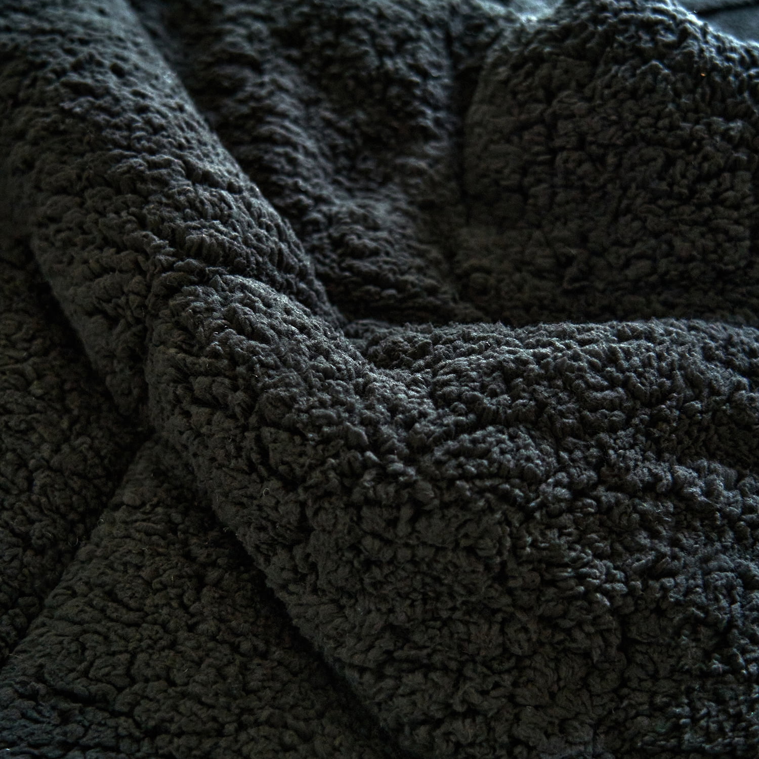 NC Winter Warm 3 Ply Borrego Fleece Black Soft Microfiber Bed Blanket, Queen