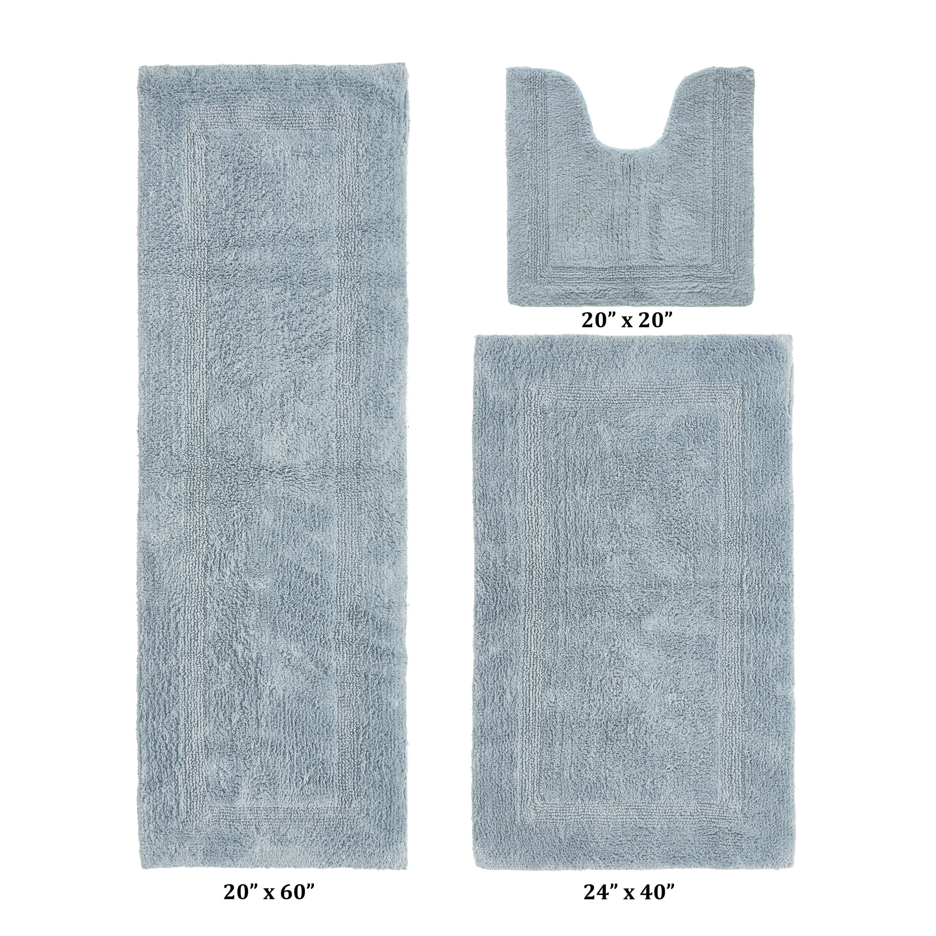 Better Trends 3 Piece Bathroom Rugs Set 100% Cotton Soft Bath Rug Water Absorbent, Reversible, Machine Washable for Bathroom Decor Toilet Base Contour, Luxury Runner Mat Blue Lux Collection