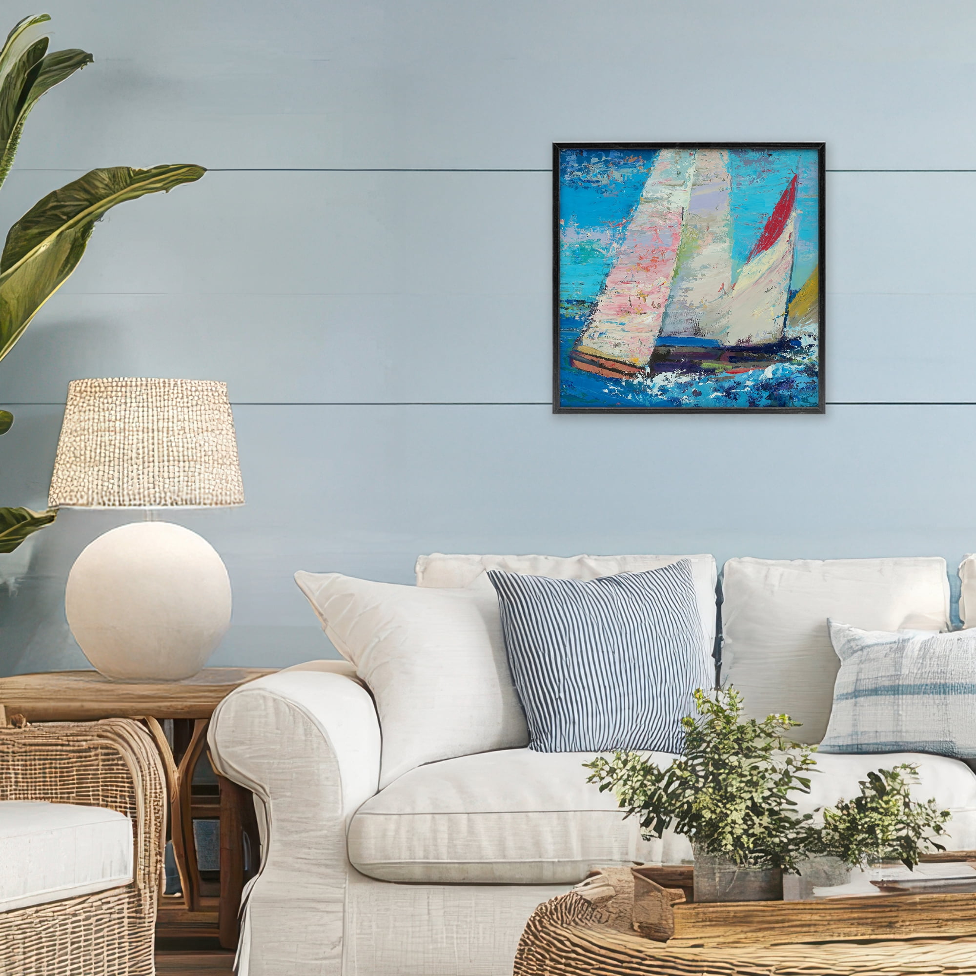 Stupell Industries Expressive Sailboats on Waves Black Framed Giclee Art, design by Beth A. Forst