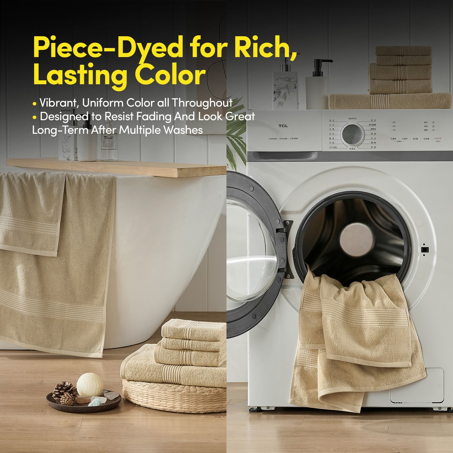 8pc 100% Combed Cotton Towel Set (2 Bath, 2 Hand, 4 Wash) - Beige