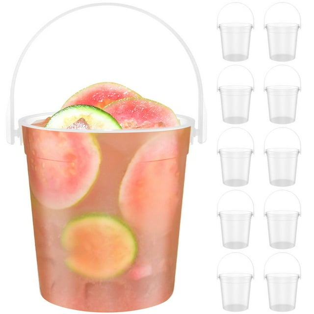 10pcs Plastic Cocktail Buckets Transparent Drinks Buckets with Handle Reusable Smoothie Bucket Multifunctional Rum Buckets for Parties Cocktails Beer Champagne Wine