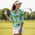 thumbnail image 4 of Uorisanigo Palm Tree Flower Womens Quick Dry Athletic Polo Shirts Comfortable Polyester Spandex Fabric Women's 3/4 Sleeve Golf Top with Zipper Relaxed Soft Tennis Tops Size L, 4 of 7
