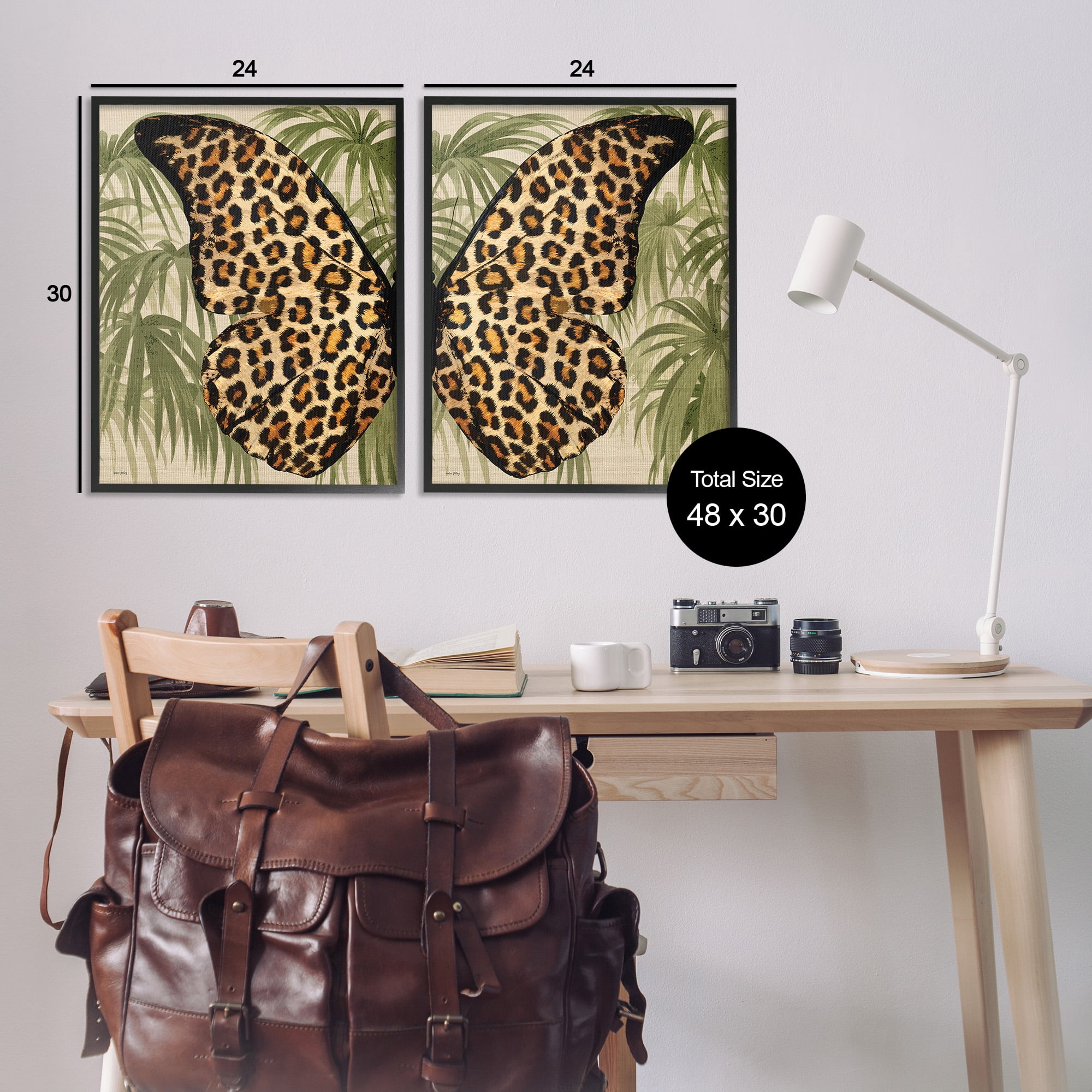 Stupell Industries Cheetah Butterfly Wings Animals & Insects Painting Black Framed Art Print Wall Art, 24 x 30, Set of 2