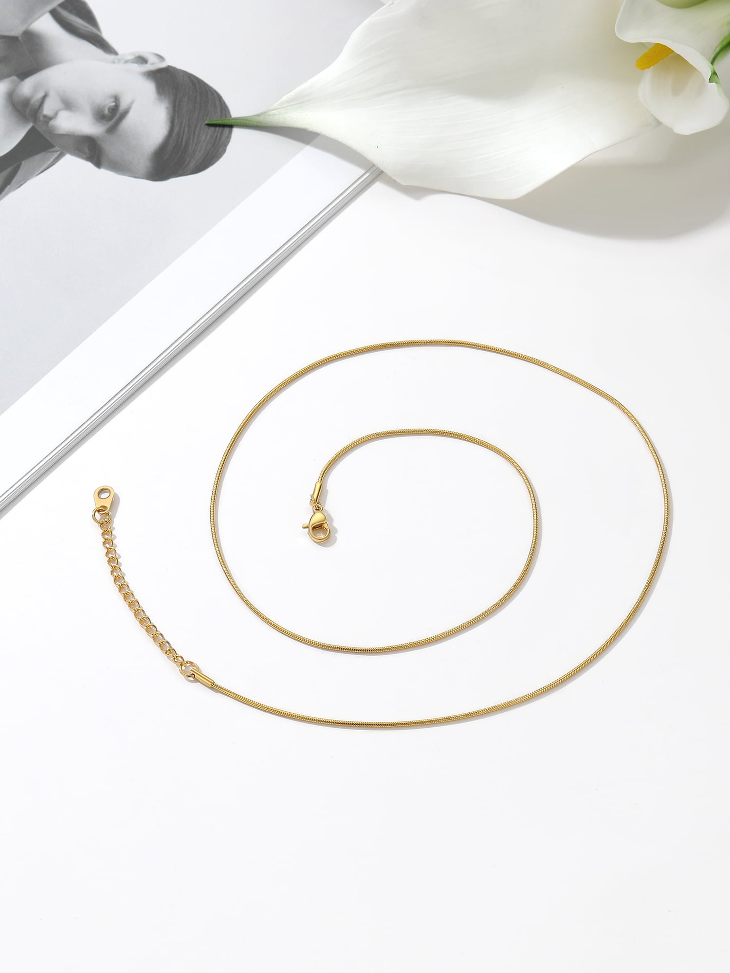 PROSTEEL Snake Chain Necklace for Women Italian Chain 14K Gold Plated Hypoallergenic Dainty Jewelry 1.2MM Thin for Pendants 16 Inch Birthday Valentines Day Gifts Adult Age