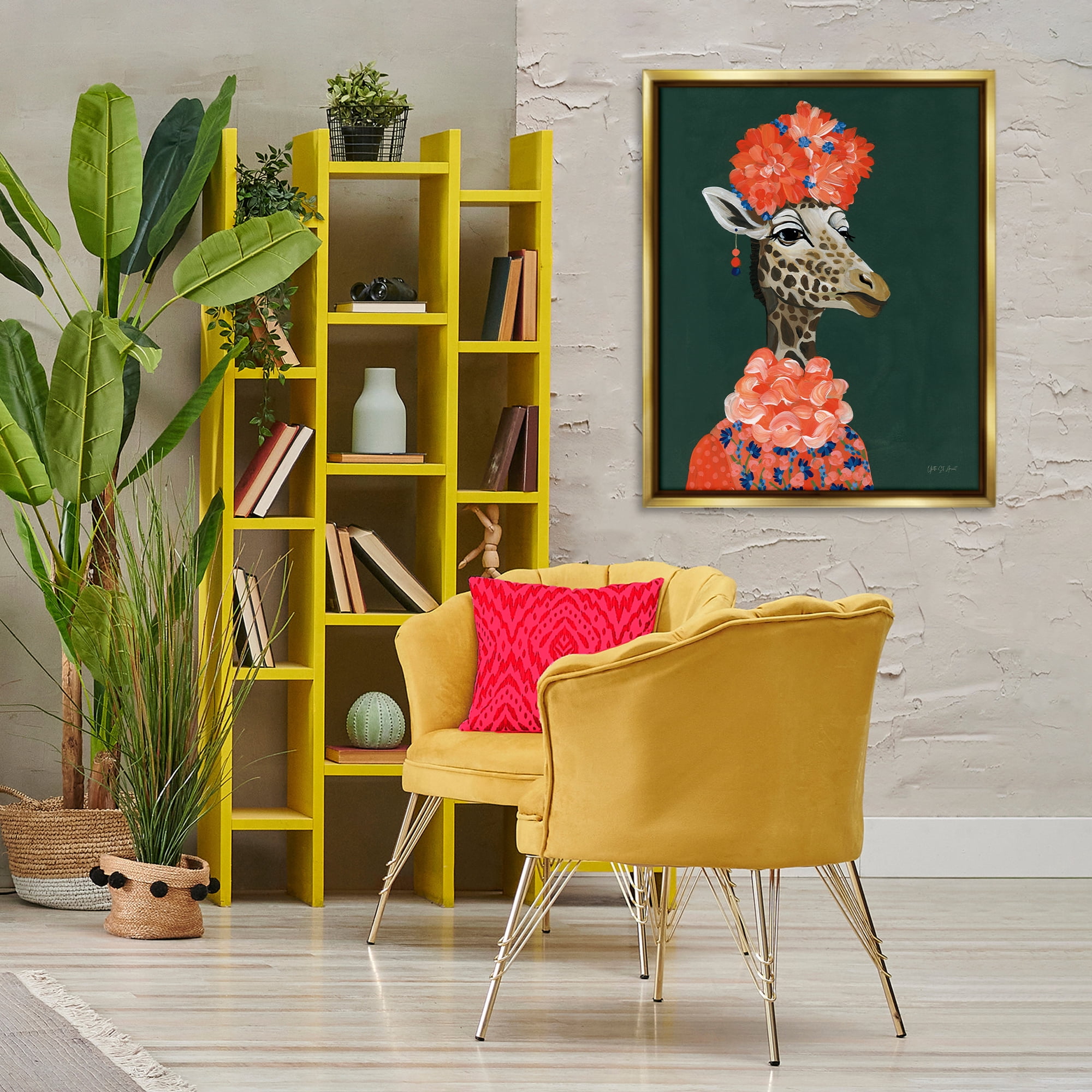 Stupell Industries Regal Giraffe Portrait Animals Painting Gold Floater Framed Canvas Art Print Wall Art, 25 x 31