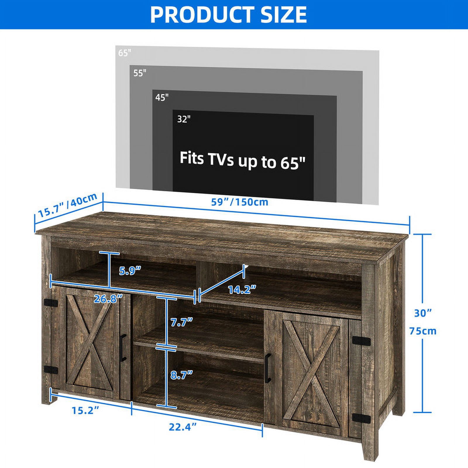 Uforic Farmhouse TV Stand for 65 Inch TV, Barn Door Entertainment Center, Rustic Brown